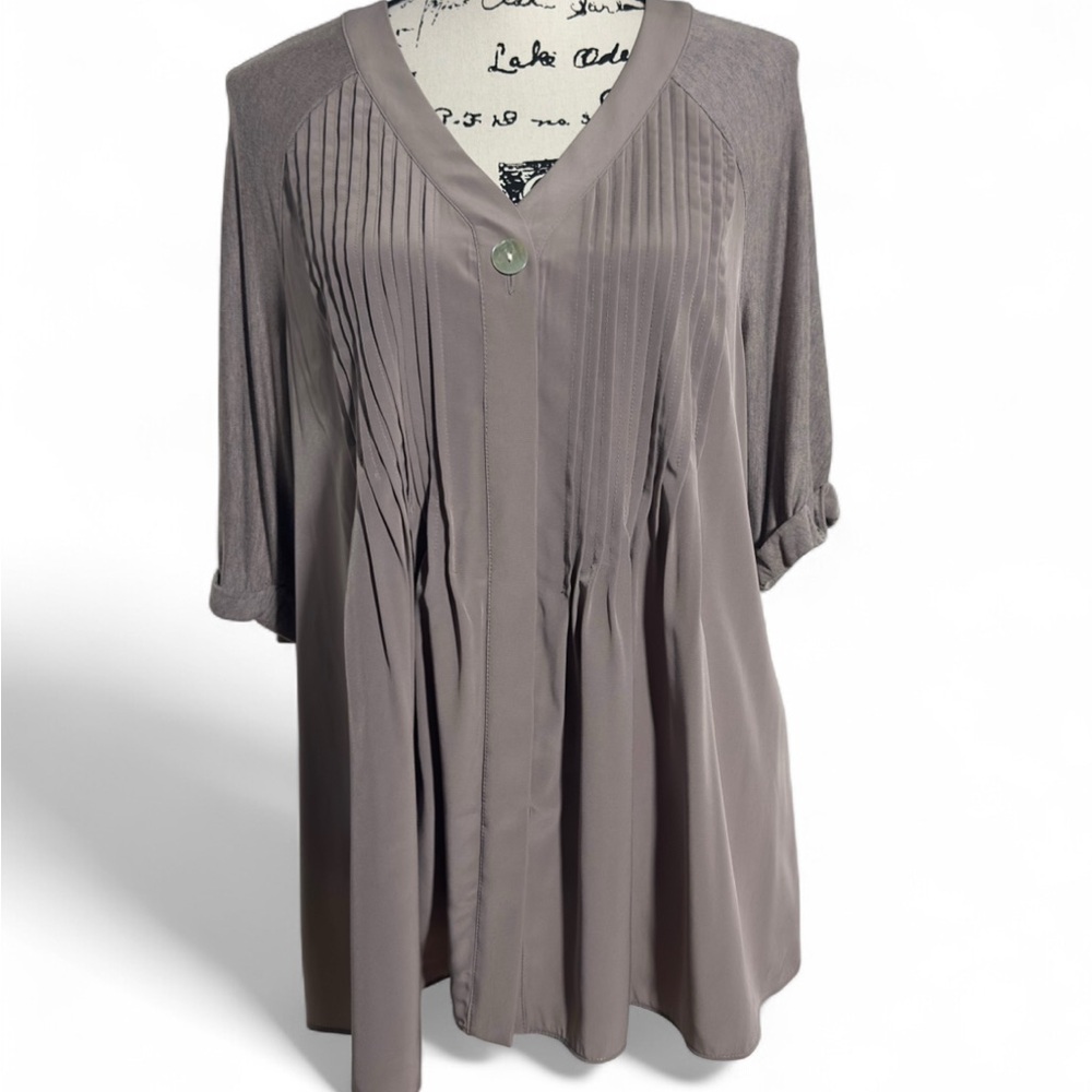 Style & Co. Gray‎ 3/4 Sleeve Pleated Blouse